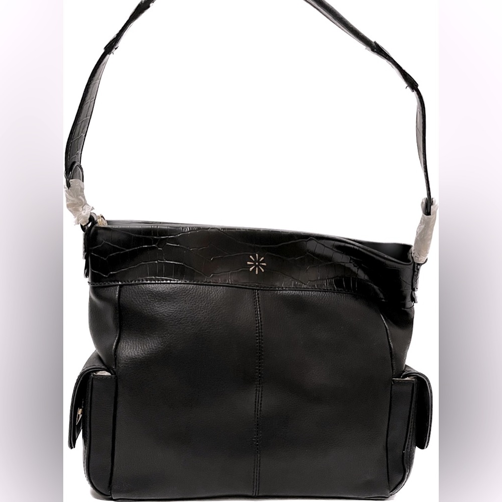 Isaac Mizrahi handbag, purse, black, leather, over the shoulder, NWT